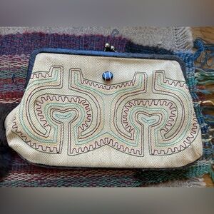 Hemp Embroidered Cream Kisslock Clutch Bag from shop in Victoria, Canada